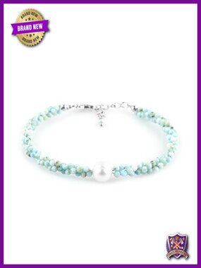 Natural Larimar Beaded Twisted Rope Bracelet, Silver Plated Brass, Women's